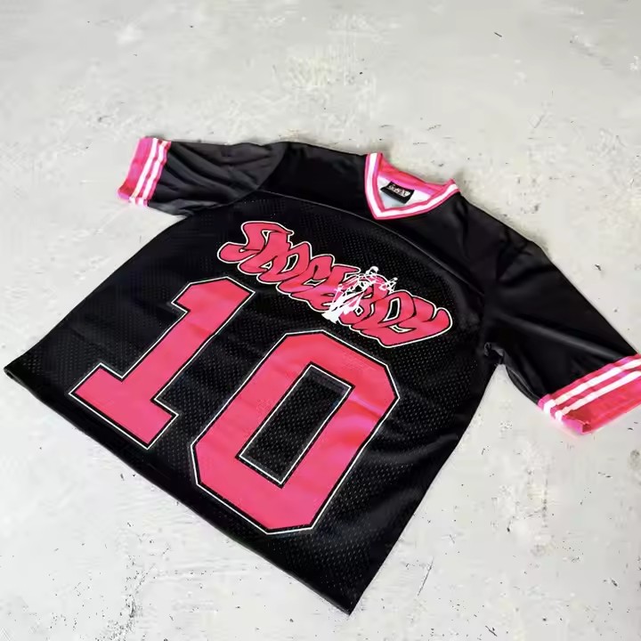 Streetwear V Neck Boxy Screen Printing Baseball T-shirts Custom Oversized Tshirts Sports Soccer Mesh Football Jersey for Men