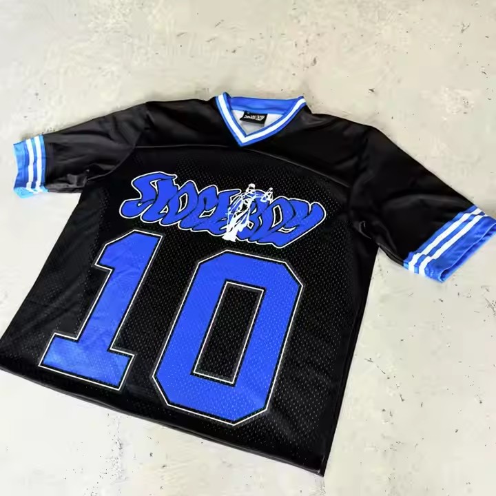 Streetwear V Neck Boxy Screen Printing Baseball T-shirts Custom Oversized Tshirts Sports Soccer Mesh Football Jersey for Men