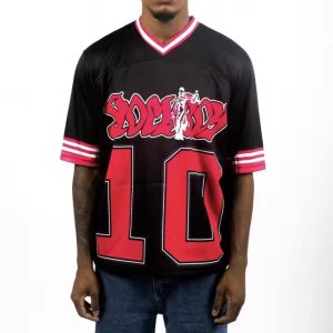 Streetwear V Neck Boxy Screen Printing Baseball T-shirts Custom Oversized Tshirts Sports Soccer Mesh Football Jersey for Men