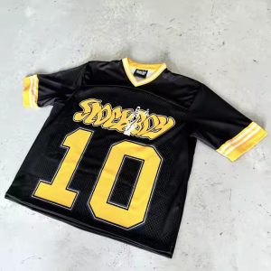 Streetwear V Neck Boxy Screen Printing Baseball T-shirts Custom Oversized Tshirts Sports Soccer Mesh Football Jersey for Men