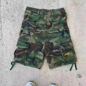 Custom 2025 Summer Vintage Baggy Fit Multi-Pockets Double Waist Acid Wash Casual Streetwear Men's Cargo Camo Shorts