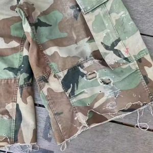 Manufacturer Streetwear Cut Edge Print Heavyweight Baggy Oversized Ripped Distressed Camouflage Camo Cargo Short for Men