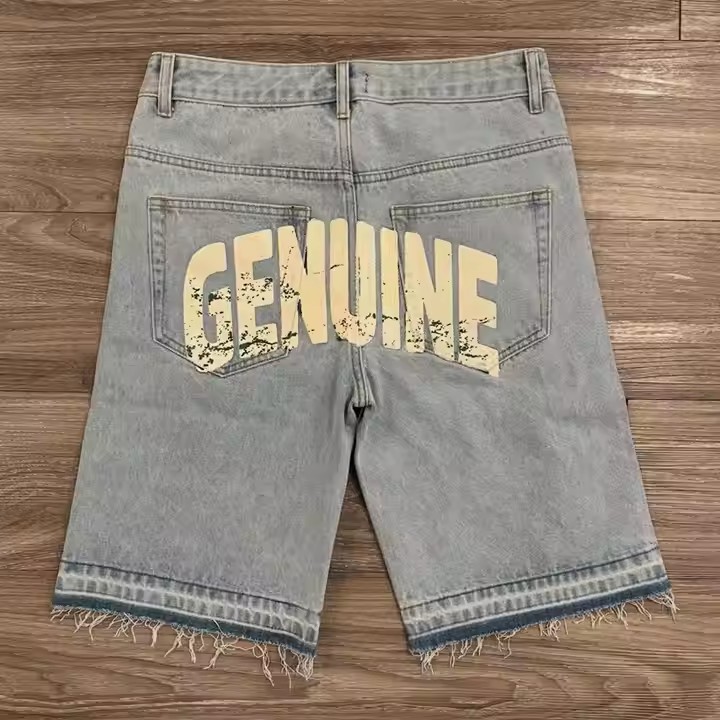 Custom 2025 Summer Oversized Acid Wash Diamond Crystal Denim Shorts Jeans Streetwear Rhinestone Baggy Jorts Men