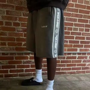 Custom Streetwear Vintage Rhinestone Sweat Short Cut Edge Acid Wash Patch Embroidery Baggy Shorts for Men