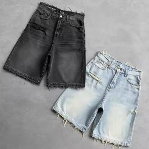 Custom High Quality Streetwear Heavy Weight Half Short Pants Vintage Distressed Baggy Flared Denim Shorts Men Jean Shorts
