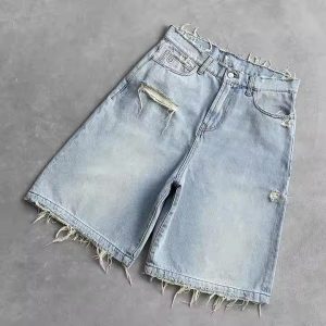 Custom High Quality Streetwear Heavy Weight Half Short Pants Vintage Distressed Baggy Flared Denim Shorts Men Jean Shorts