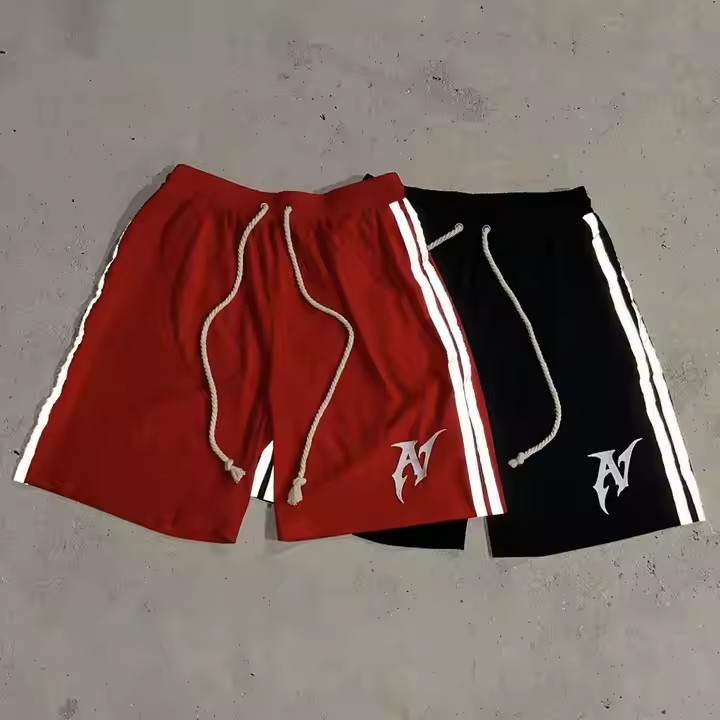 Custom High Quality Casual Silk Screen Printring Graphic Sweat Shorts French Terry Baggy Oversized Striped Sports Cotton Shorts