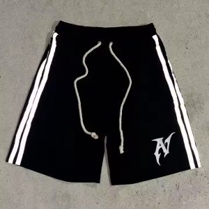 Custom High Quality Casual Silk Screen Printring Graphic Sweat Shorts French Terry Baggy Oversized Striped Sports Cotton Shorts