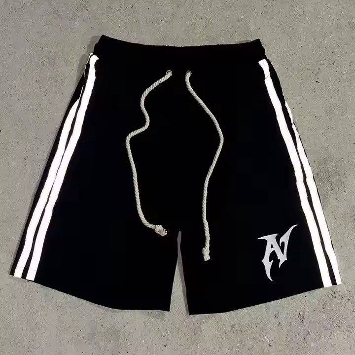 Custom High Quality Casual Silk Screen Printring Graphic Sweat Shorts French Terry Baggy Oversized Striped Sports Cotton Shorts