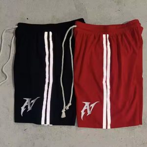 Custom High Quality Casual Silk Screen Printring Graphic Sweat Shorts French Terry Baggy Oversized Striped Sports Cotton Shorts