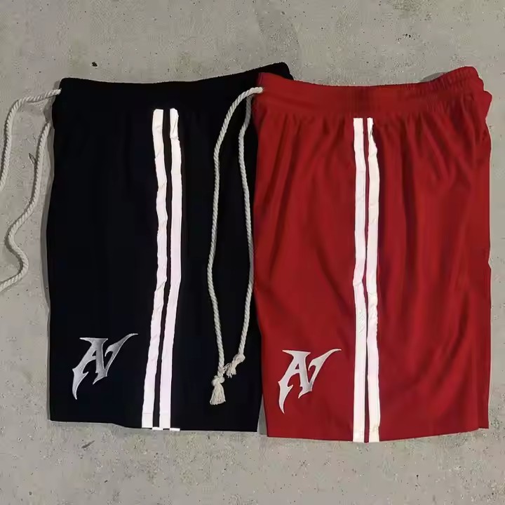 Custom High Quality Casual Silk Screen Printring Graphic Sweat Shorts French Terry Baggy Oversized Striped Sports Cotton Shorts