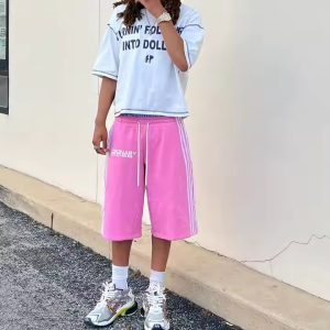 Custom High Quality Streetwear Cotton French Terry Baggy Oversized Double Waist Striped Track Sweat Summer Men Shorts