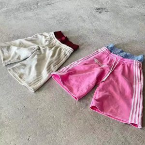 Custom High Quality Streetwear Cotton French Terry Baggy Oversized Double Waist Striped Track Sweat Summer Men Shorts