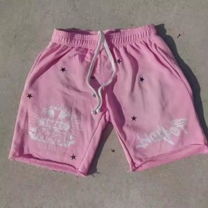 Elastic High Waist Raw Hem Men's Washed Cotton Shorts Custom Sun Faded Acid Wash Distressed French Terry Shorts