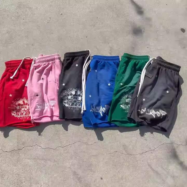 Elastic High Waist Raw Hem Men's Washed Cotton Shorts Custom Sun Faded Acid Wash Distressed French Terry Shorts