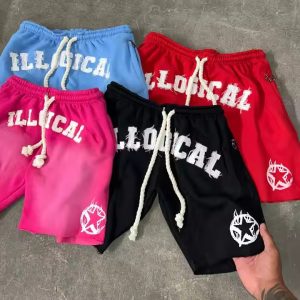 Custom Logo Mens Streetwear Thick Drawstring Vintage Applique Sweat Short Cut Edge Acid Wash Patch Embroidery Shorts