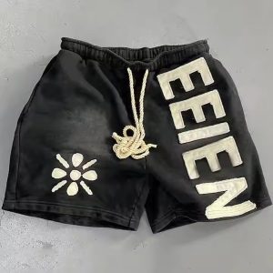 Men's Streetwear Sweat Short Custom Sun Faded Cotton French Terry Applique Patch Embroidery Distresses Vintage Acid Wash Short