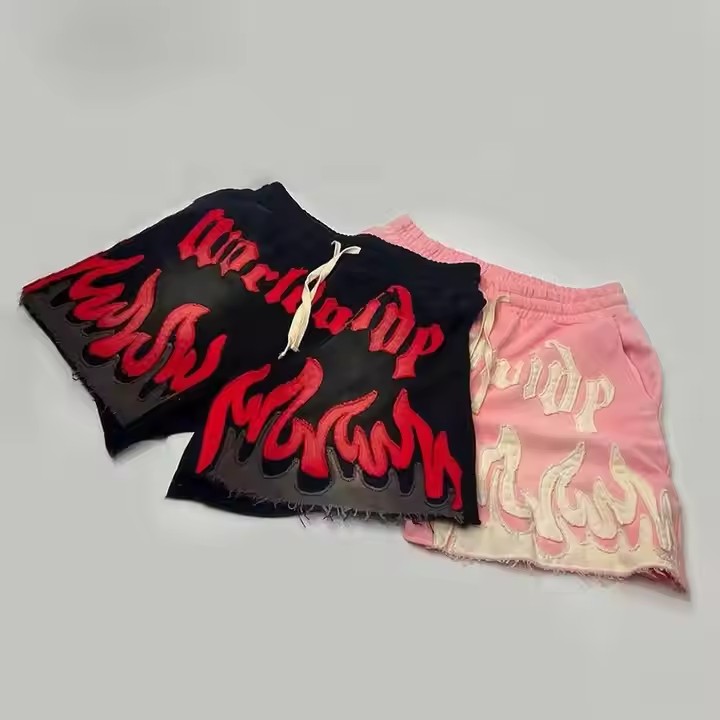 Men's Streetwear Sweat Short Custom Sun Faded Cotton French Terry Applique Patch Embroidery Distresses Vintage Acid Wash Short