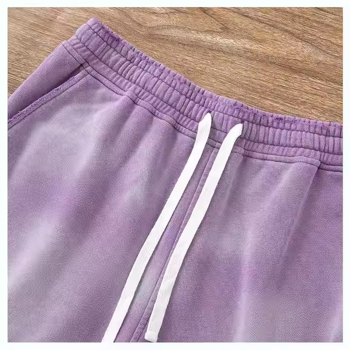 Custom Terry Streetwear Cut Edge Raw Hem Short Pants Vintage Distressed Ripped Hole Acid Washed Sweat Shorts for Men