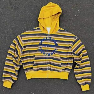 Custom New Striped Zip up Hoodie for Men Oversized Boxy Fit Heavyweight Striped French Terry Hoodies Manufacturer