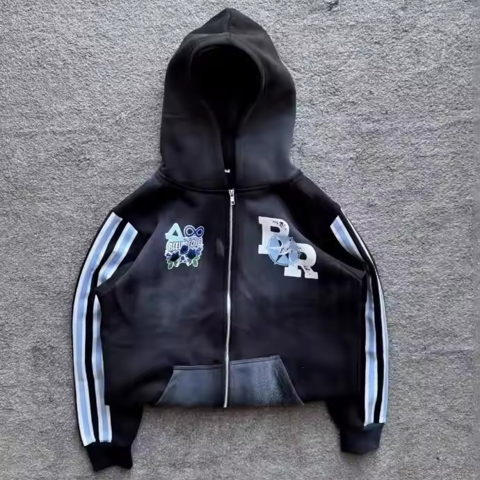Custom Drop Shoulder Distressed Heavy Cotton Graphic Printed Zip up Vintage Washed Boxy Cropped Oversized Hoodies Unisex