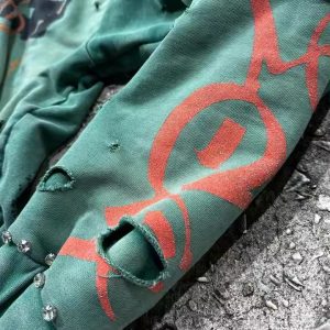 Custom 500gsm Heavyweight Cotton Oversized Streetwear Boxy Cropped Hoodies Acid Wash Printed Rhinestone Zipper Hoodie for Men