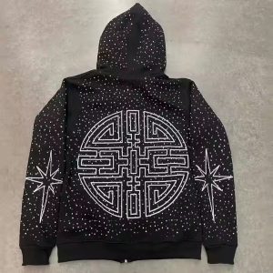 High Quality Embroidery Zip Hoodie Heavyweight Cotton French Terry Oversized Hoodies Custom Zipper Rhinestone Zip up Hoodie