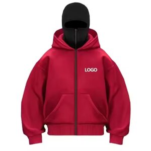 Custom Embroidery Printing Logo Heavyweight Double Layer Ninja Masked French Terry Acid Wash Full Zip up Balaclava Hoodie