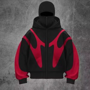 Manufacturer Heavy Cotton Patchwork Double Hood Full Zip up Balaclava Hoodies Custom Ninja Masked Men Hoodie