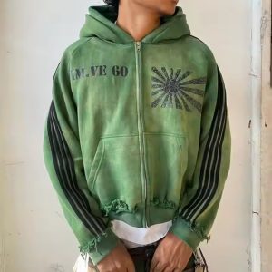 Custom Reversible Reverse Weave Heavy Weight Cotton Distressed Vintage Acid Wash Oversized Boxy Zip up Double Hooded Hoodie
