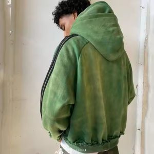 Custom Reversible Reverse Weave Heavy Weight Cotton Distressed Vintage Acid Wash Oversized Boxy Zip up Double Hooded Hoodie