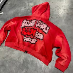 Acid Washed Dtg Print Men Unisex Winter Heavyweight Cotton Cropped Boxy Distressed Hoodie Custom Zip up Hoodie