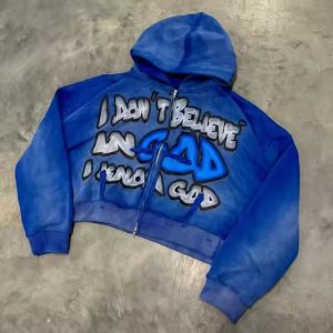 Acid Washed Dtg Print Men Unisex Winter Heavyweight Cotton Cropped Boxy Distressed Hoodie Custom Zip up Hoodie