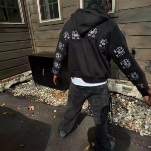 Custom Full Multi Pockets Zip up Oversized Cropped Hoodie Men Unisex Embroidery Print Heavyweight Hoodies