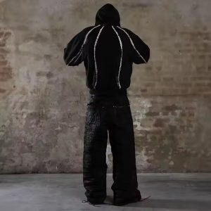 Streetwear Hoodie Custom Vintage Fringed Strip 100% Cotton Distressed Zipper Heavyweight Boxy Fit Cropped Hoodies