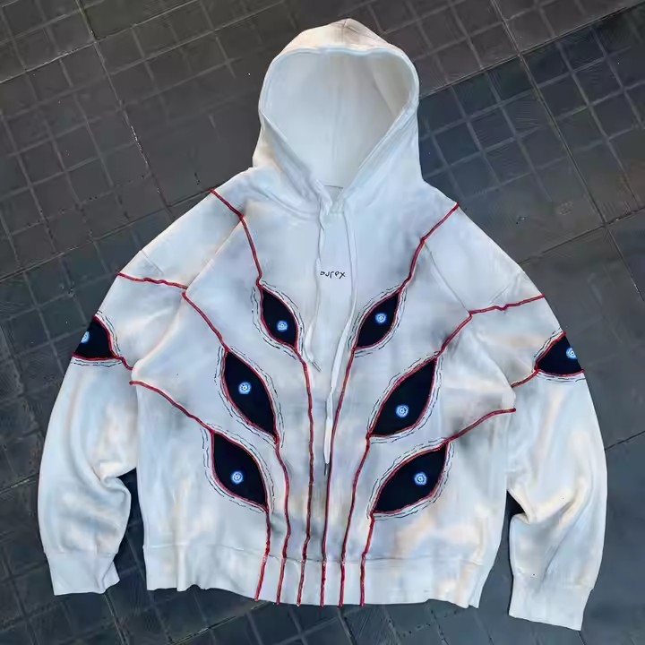 Custom Applique Embroidery Heavy Distressed Hoodie Pullover Jacket Acid Vintage Wash Men Streetwear Hoodie&sweatshirts
