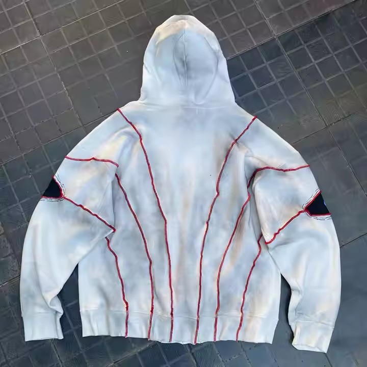 Custom Applique Embroidery Heavy Distressed Hoodie Pullover Jacket Acid Vintage Wash Men Streetwear Hoodie&sweatshirts