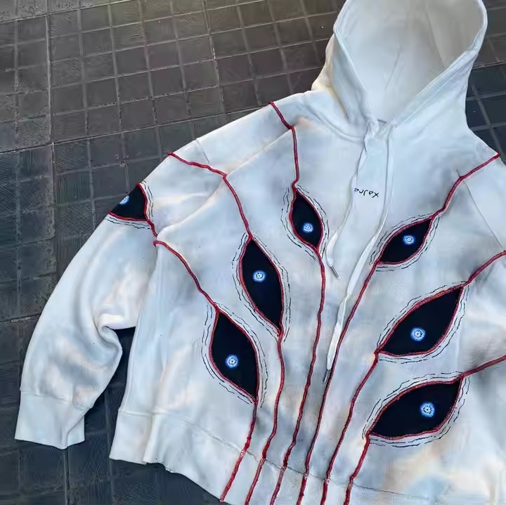 Custom Applique Embroidery Heavy Distressed Hoodie Pullover Jacket Acid Vintage Wash Men Streetwear Hoodie&sweatshirts