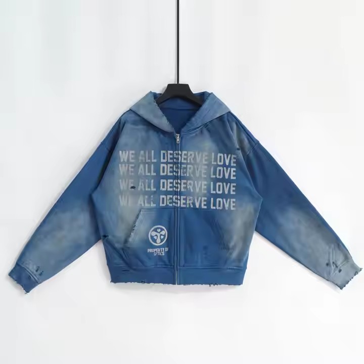 Custom Zip up Hoodie Padding Acid Wash Vintage DTG Printing Hoodie Oversized Heavyweight Men's Boxy Hoodies & Sweatshirts