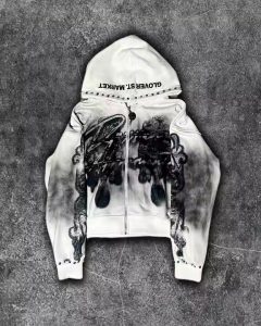 Oversized Pullover Hoodie with DTG print white Acid Washed Retro100% Cotton Winter Crop Fleece Rhinestone Dirty Zip Up Hoodies