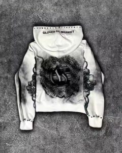 Oversized Pullover Hoodie with DTG print white Acid Washed Retro100% Cotton Winter Crop Fleece Rhinestone Dirty Zip Up Hoodies