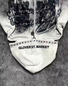 Oversized Pullover Hoodie with DTG print white Acid Washed Retro100% Cotton Winter Crop Fleece Rhinestone Dirty Zip Up Hoodies