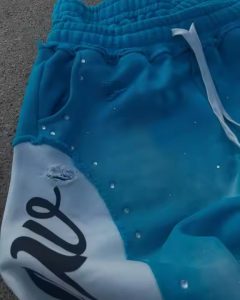 Custom High Quality Double Waistband Rhinestones Sweats 100% Cotton Terry Distress Baggy Double Waist Sweatpants