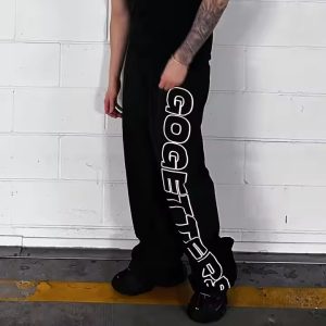 Nylon Track Pants Baggy Loose Casual Black Blank Man Side Button Stripe Nylon Jogger Polyester Cargo Track Pants for Men