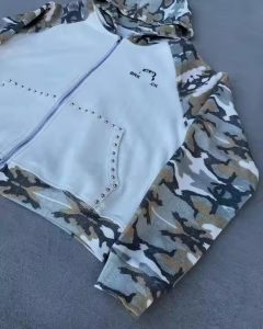 Custom 100% Cotton Men's Super Heavy Camouflage Waffle Knit Hoodie Full Zip-up with Hooded Collar Garment Dyed Washed Size XXS