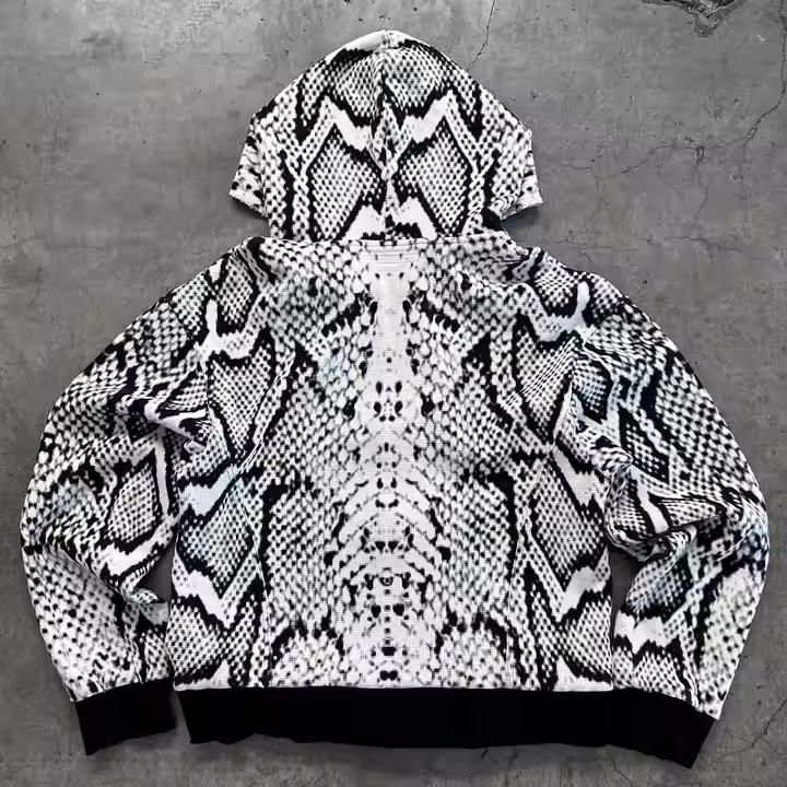 Custom 100% Cotton Men's Super Heavy Camouflage Waffle Knit Hoodie Full Zip-up with Hooded Collar Garment Dyed Washed Size XXS