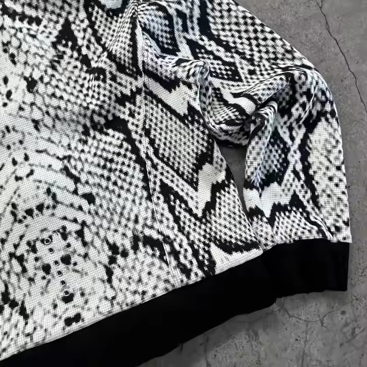 Custom 100% Cotton Men's Super Heavy Camouflage Waffle Knit Hoodie Full Zip-up with Hooded Collar Garment Dyed Washed Size XXS