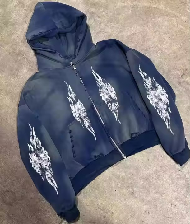 High Quality 100% Cotton Heavyweight Hoodie Custom Printing Logo Hoodies Sun Faded Oversized Acid Wash Zip up Hoodies for Men