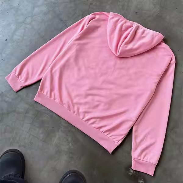 High Quality OEM French Terry Street 500 Gsm Cotton Hoodie Style Oversized 3D Embroidery Hooded Flock Printed Zipper Pink Hoodie