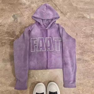 Pullover Sweatshirt Cotton French Terry Embroidery Patch Cropped Unisex Acid Wash Vintage Distressed Applique Hoodies Men
